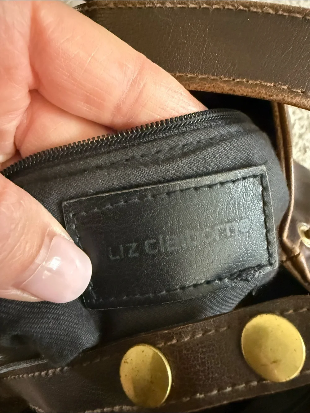 Liz Claiborne brown leather sling back bag